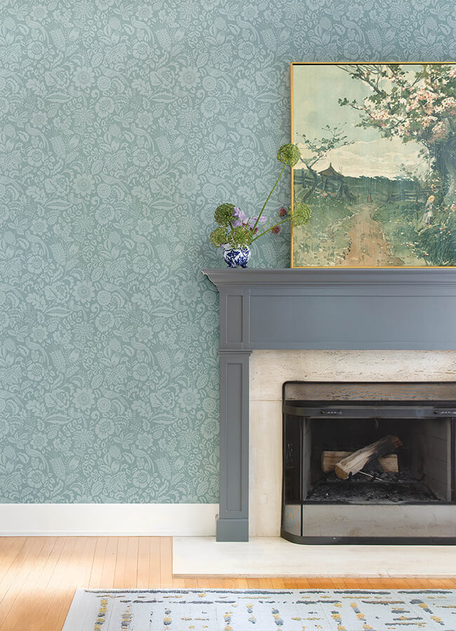 marta-teal-floral-trail-wallpaper-york-wallcoverings-4147-27363 - York Wallcoverings Wallpaper