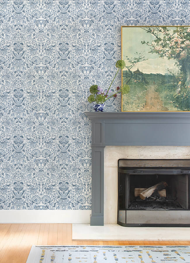 blanche-blue-floral-damask-wallpaper-york-wallcoverings-4147-27372 - York Wallcoverings Papel pintado