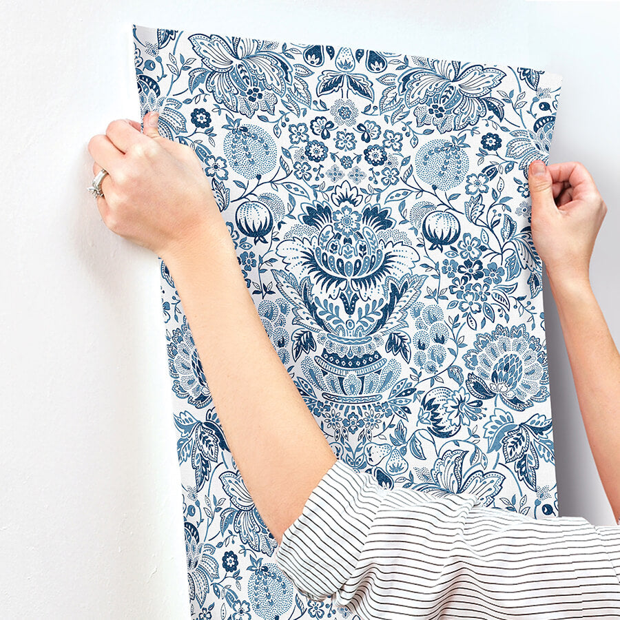 blanche-blue-floral-damask-wallpaper-york-wallcoverings-4147-27372 - York Wallcoverings Wallpaper