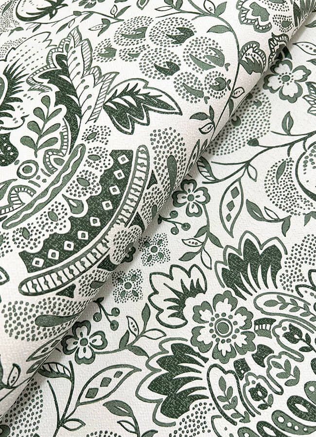 blanche-dark-green-floral-damask-wallpaper-york-wallcoverings-4147-27375 - York Wallcoverings Papel pintado