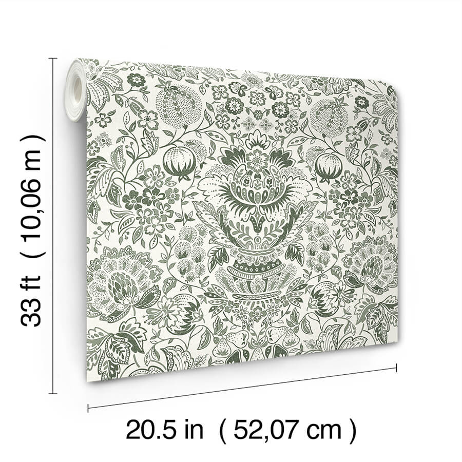blanche-dark-green-floral-damask-wallpaper-york-wallcoverings-4147-27375 - York Wallcoverings Papel pintado