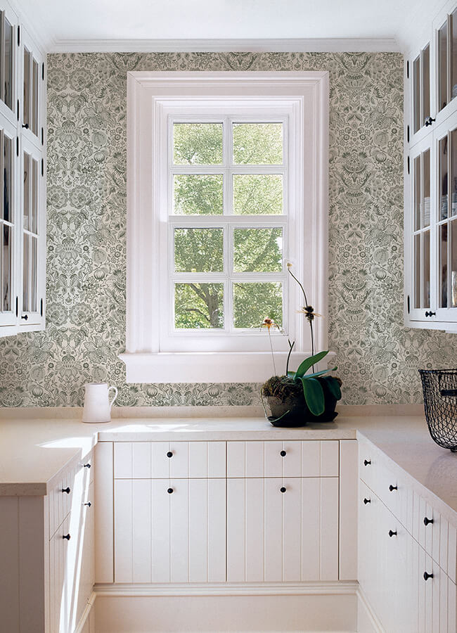 blanche-dark-green-floral-damask-wallpaper-york-wallcoverings-4147-27375 - York Wallcoverings Papel pintado