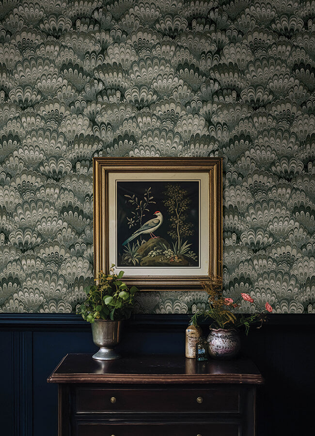 octavia-dark-green-marbled-ink-wallpaper-york-wallcoverings-4147-27377 - York Wallcoverings Wallpaper