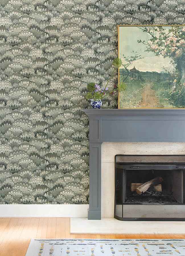 Octavia Dark Green Marbled Ink Wallpaper - York Wallcoverings - 4147-27377 - York Wallcoverings Wallpaper