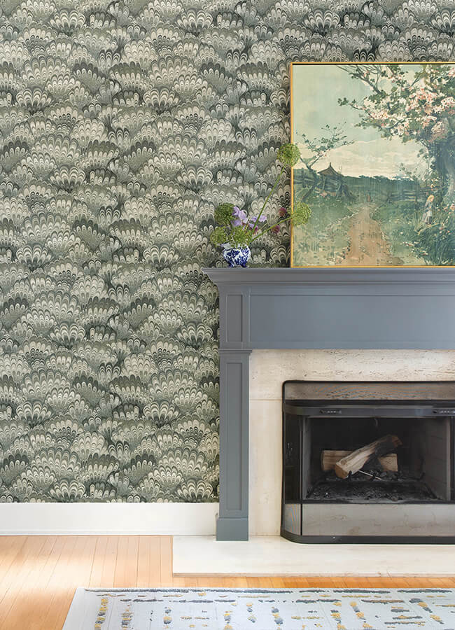 octavia-dark-green-marbled-ink-wallpaper-york-wallcoverings-4147-27377 - York Wallcoverings Wallpaper
