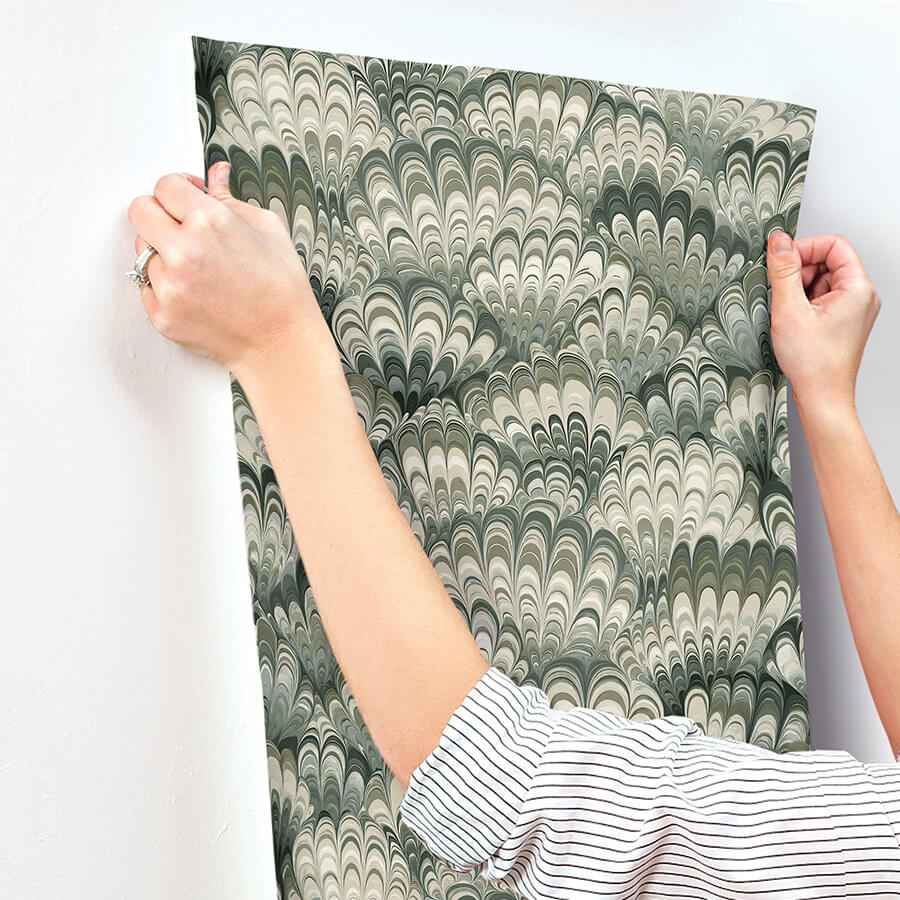 Octavia Dark Green Marbled Ink Wallpaper - York Wallcoverings - 4147-27377 - York Wallcoverings Wallpaper