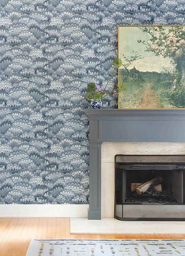 Octavia Blue Marbled Ink Wallpaper - York Wallcoverings - 4147-27379 - York Wallcoverings Wallpaper