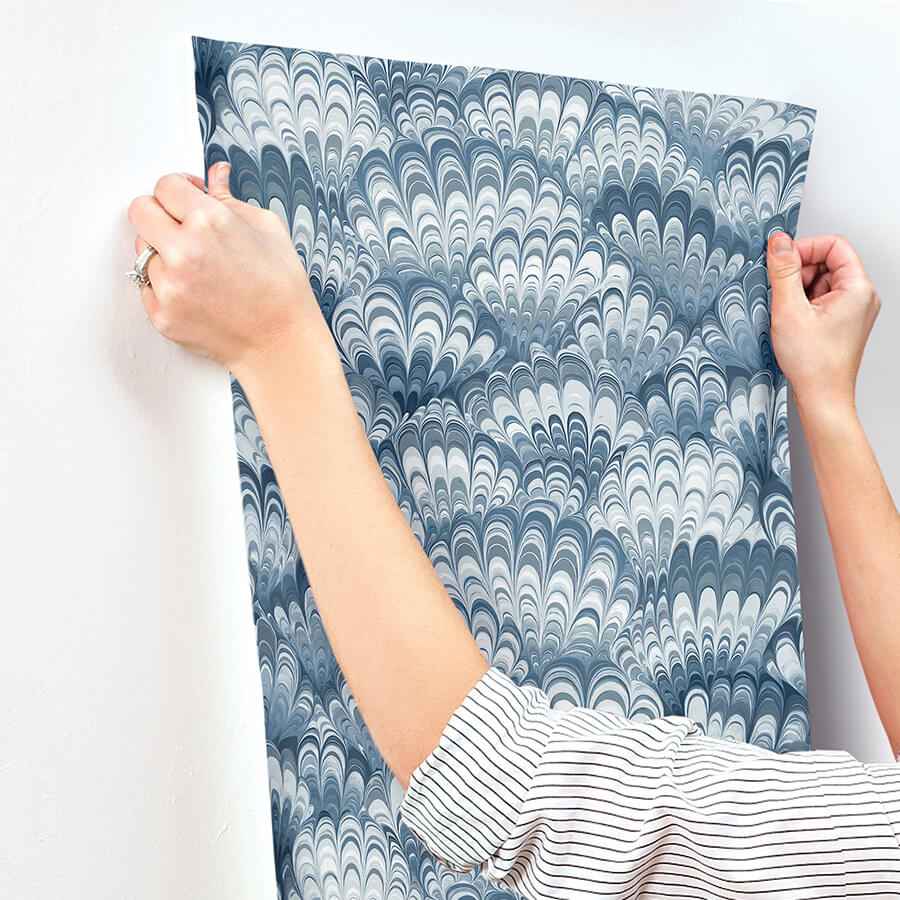 Octavia Blue Marbled Ink Wallpaper - York Wallcoverings - 4147-27379 - York Wallcoverings Wallpaper
