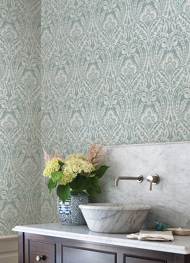 berkshire-denim-damask-wallpaper-york-wallcoverings-4147-27380 - York Wallcoverings Papel pintado