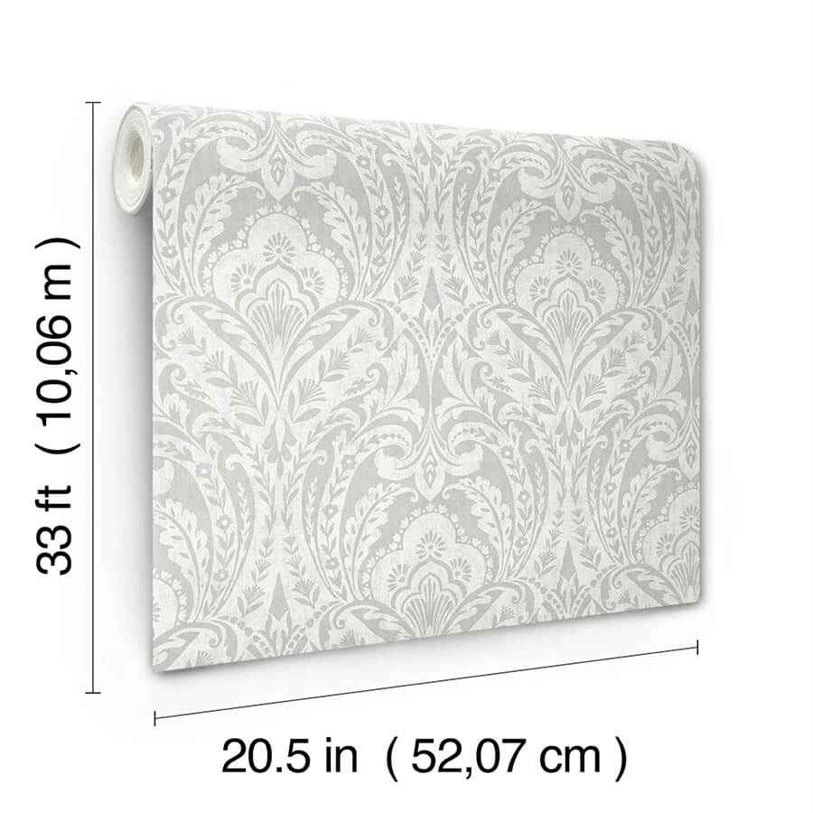 Berkshire Grey Damask Wallpaper - York Wallcoverings - 4147-27381