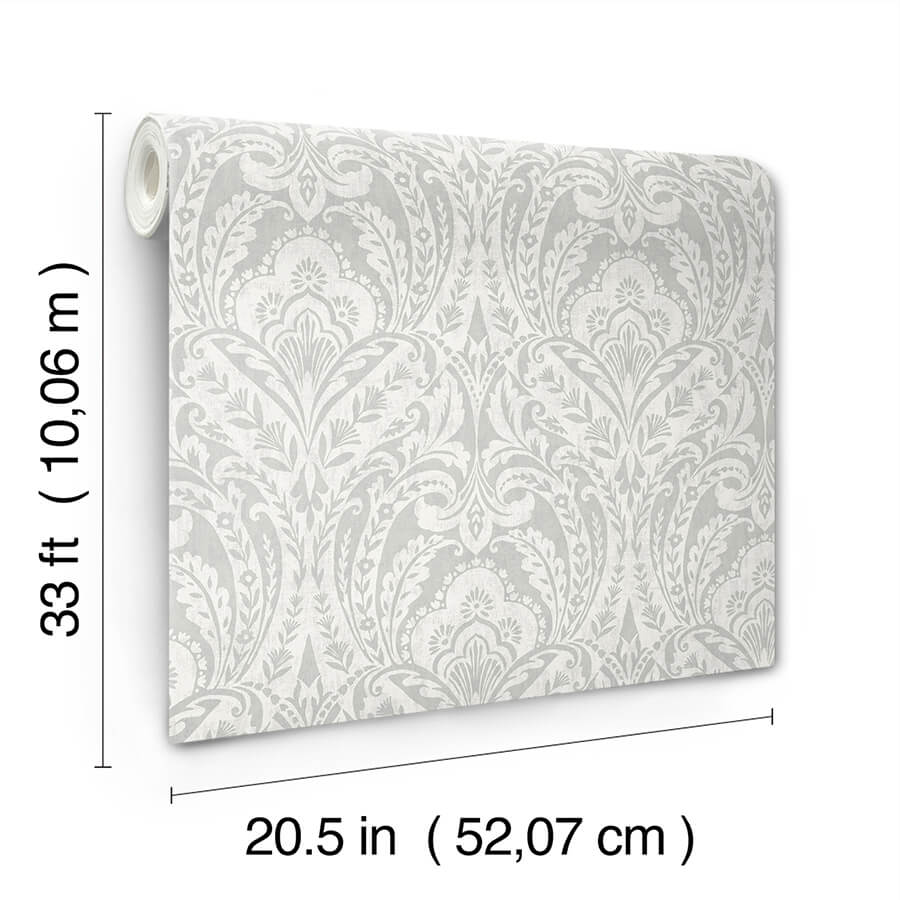 berkshire-grey-damask-wallpaper-york-wallcoverings-4147-27381 - York Wallcoverings Papel pintado