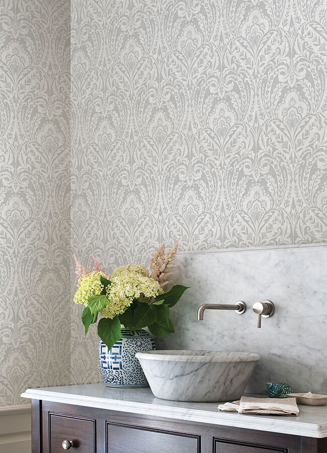 berkshire-grey-damask-wallpaper-york-wallcoverings-4147-27381 - York Wallcoverings Papel pintado