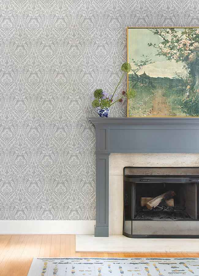 Berkshire Grey Damask Wallpaper - York Wallcoverings - 4147-27381 - York Wallcoverings Wallpaper