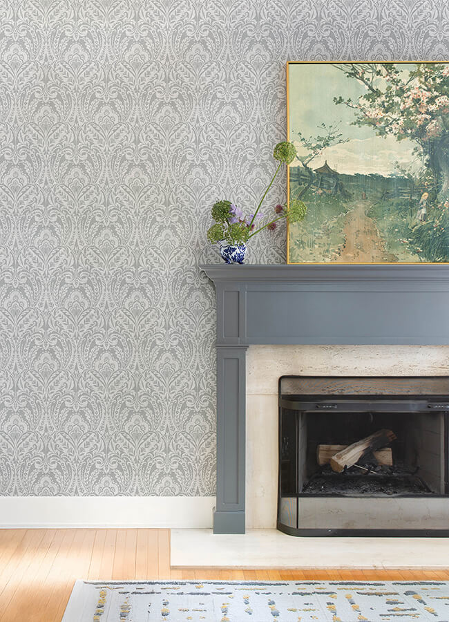 berkshire-grey-damask-wallpaper-york-wallcoverings-4147-27381 - York Wallcoverings Papel pintado
