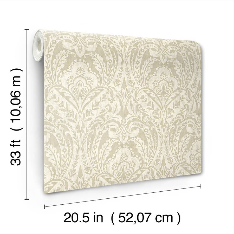 berkshire-beige-damask-wallpaper-york-wallcoverings-4147-27382 - York Wallcoverings Papel pintado