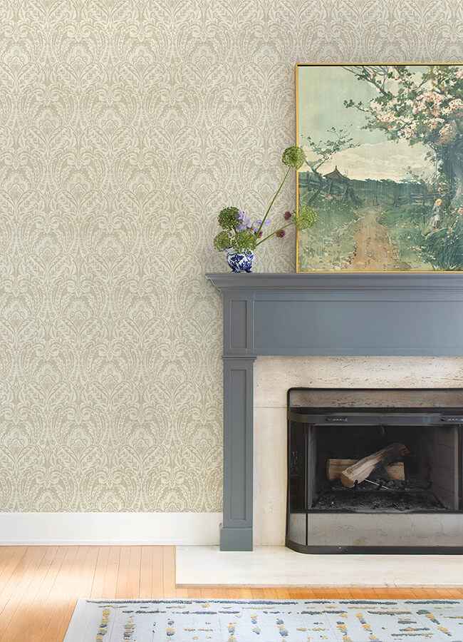 Berkshire Beige Damask Wallpaper - York Wallcoverings - 4147-27382 - York Wallcoverings Wallpaper