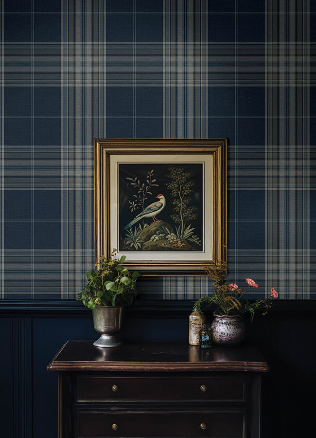 westley-navy-plaid-wallpaper-york-wallcoverings-4147-27386 - York Wallcoverings Wallpaper