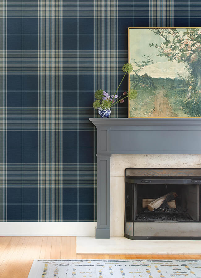 westley-navy-plaid-wallpaper-york-wallcoverings-4147-27386 - York Wallcoverings Wallpaper