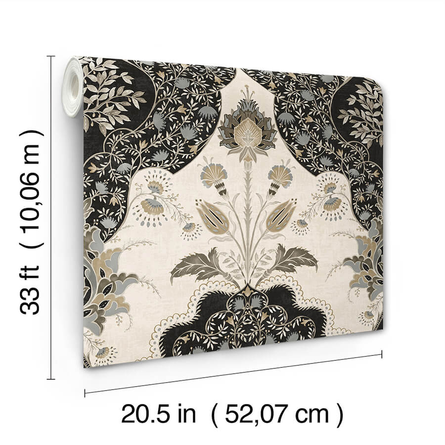 auden-black-floral-grandeur-wallpaper-york-wallcoverings-4147-27389 - York Wallcoverings Wallpaper