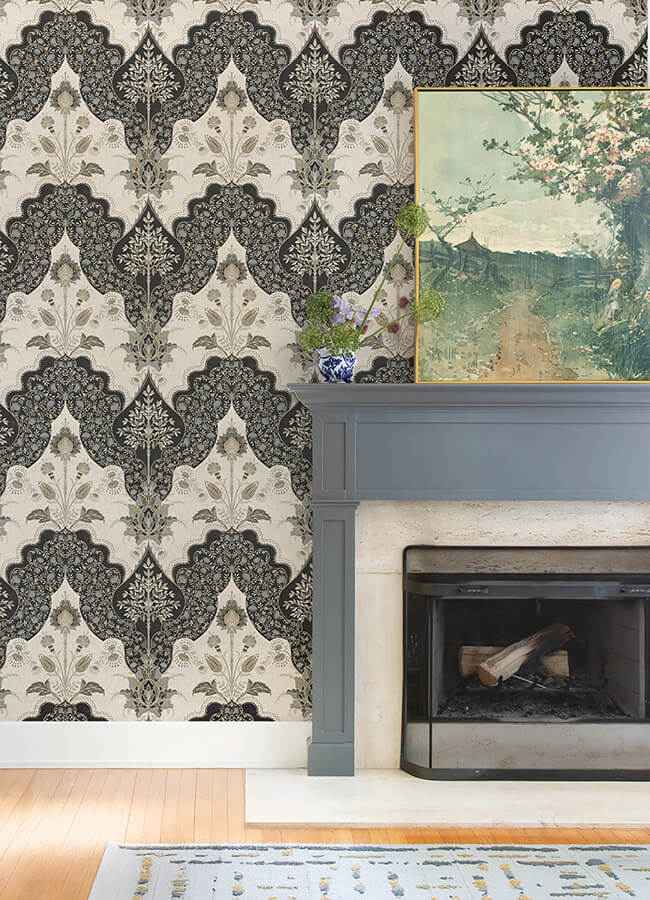Auden Black Floral Grandeur Wallpaper - York Wallcoverings - 4147-27389 - York Wallcoverings Wallpaper