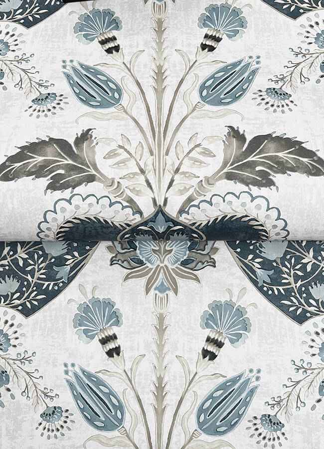 Auden Dark Blue Floral Grandeur Wallpaper - York Wallcoverings - 4147-27392 - York Wallcoverings Wallpaper