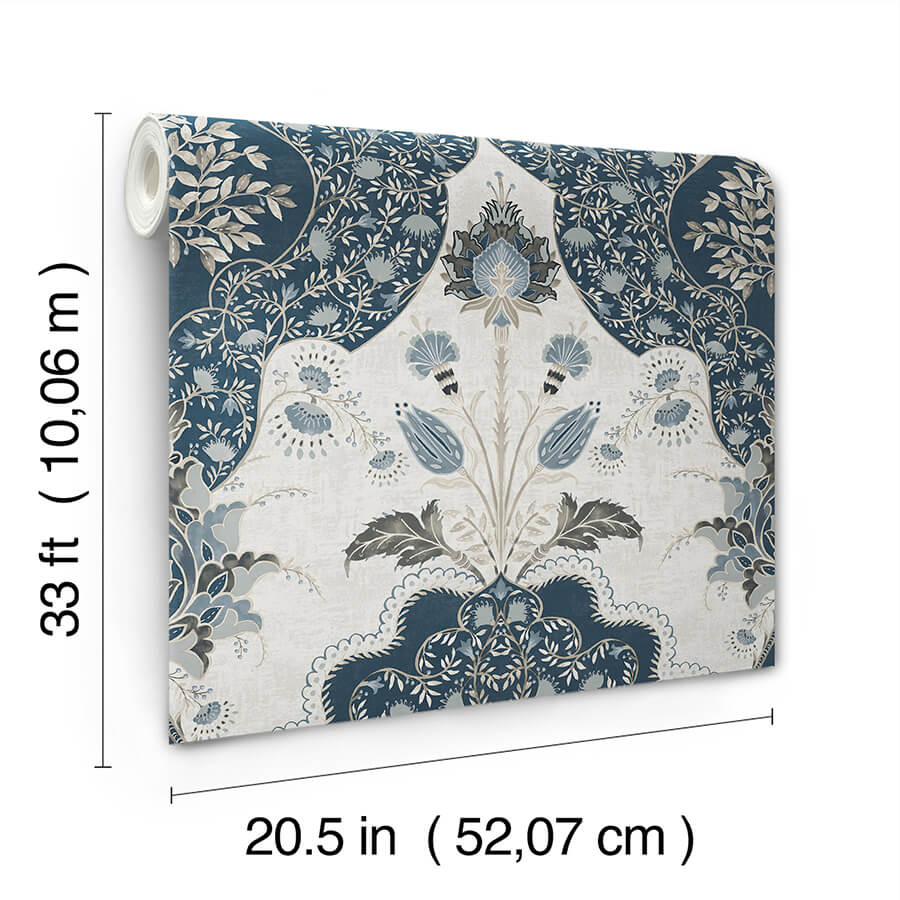 auden-dark-blue-floral-grandeur-wallpaper-york-wallcoverings-4147-27392 - York Wallcoverings Wallpaper
