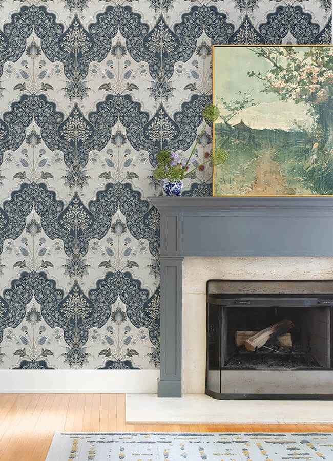 Auden Dark Blue Floral Grandeur Wallpaper - York Wallcoverings - 4147-27392 - York Wallcoverings Wallpaper