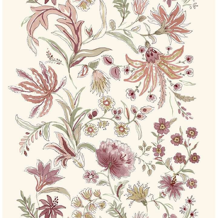 teonna-raspberry-floral-stripe-wallpaper-york-wallcoverings-4147-27397 - York Wallcoverings Wallpaper