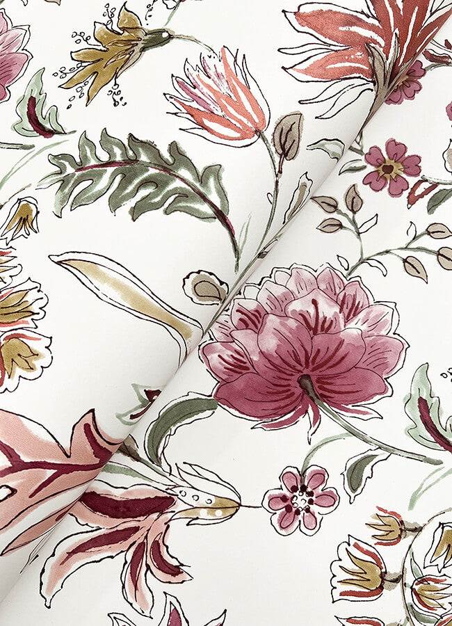 teonna-raspberry-floral-stripe-wallpaper-york-wallcoverings-4147-27397 - York Wallcoverings Wallpaper
