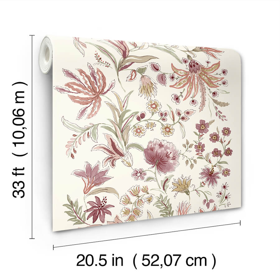 teonna-raspberry-floral-stripe-wallpaper-york-wallcoverings-4147-27397 - York Wallcoverings Wallpaper