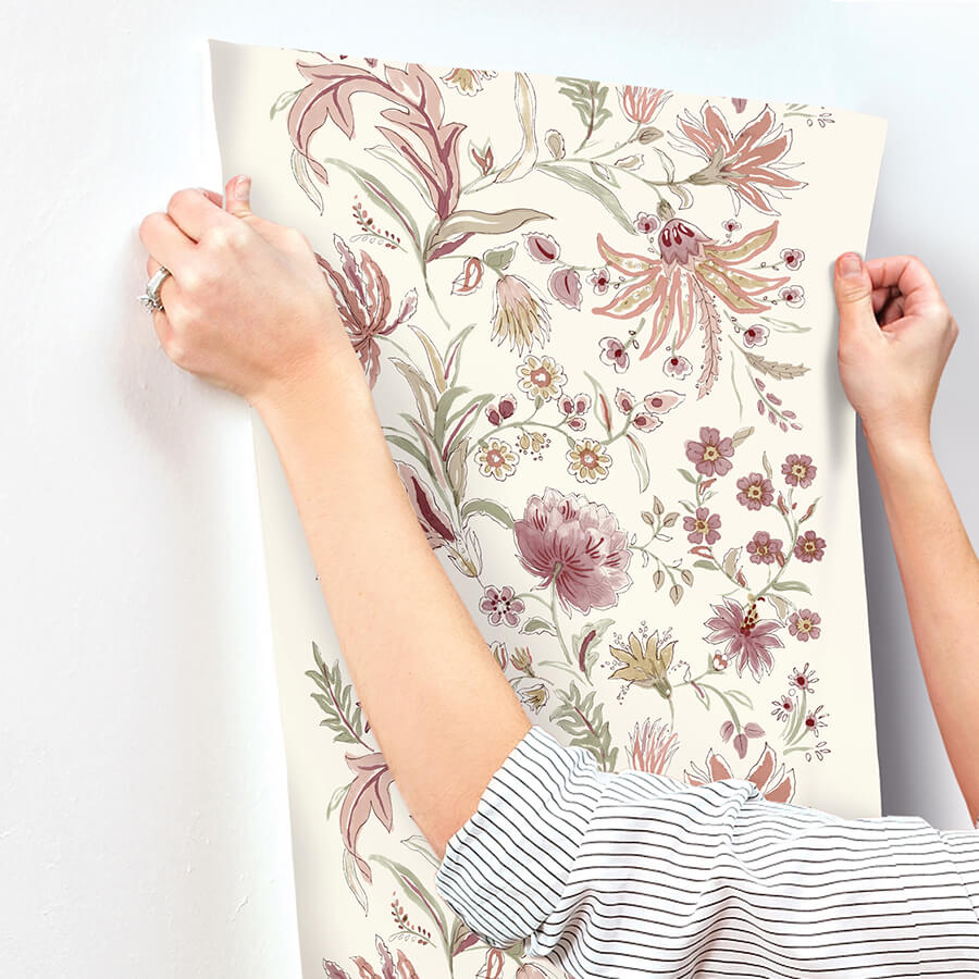 teonna-raspberry-floral-stripe-wallpaper-york-wallcoverings-4147-27397 - York Wallcoverings Wallpaper