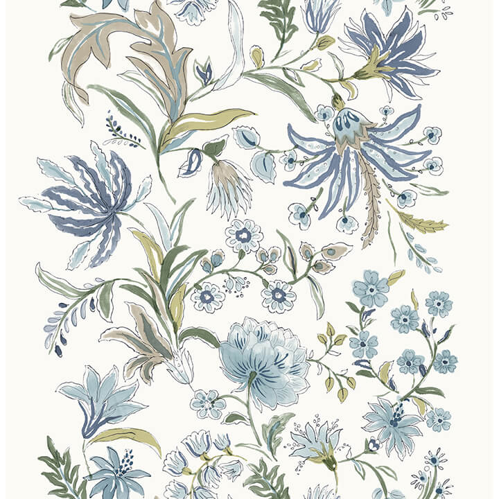 teonna-blue-floral-stripe-wallpaper-york-wallcoverings-4147-27398 - York Wallcoverings Wallpaper