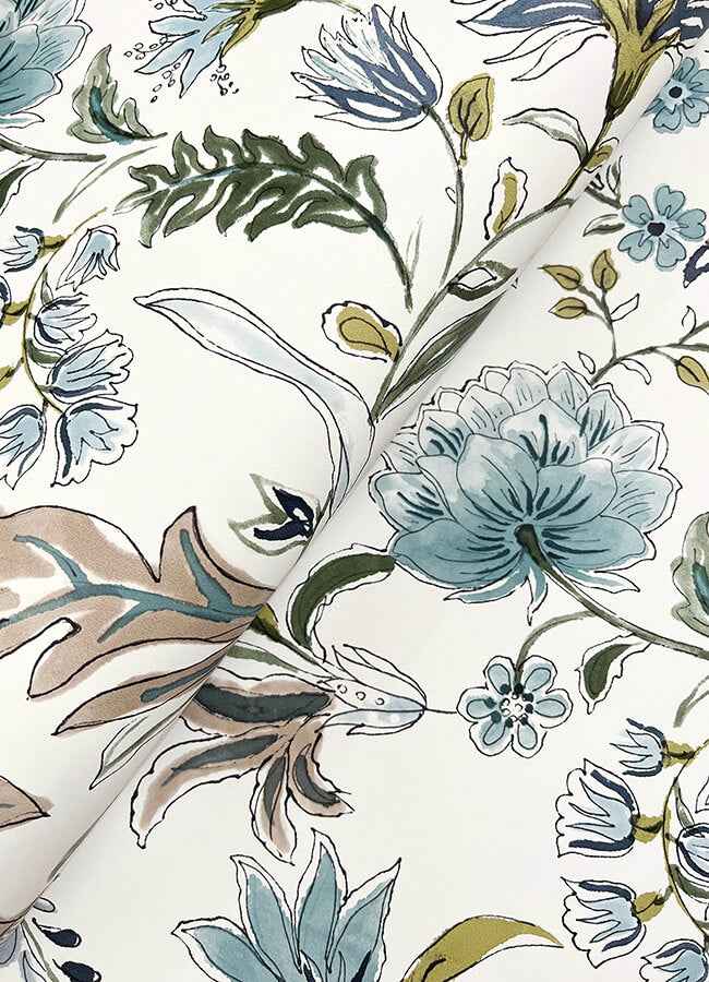 Teonna Blue Floral Stripe Wallpaper - York Wallcoverings - 4147-27398 - York Wallcoverings Wallpaper