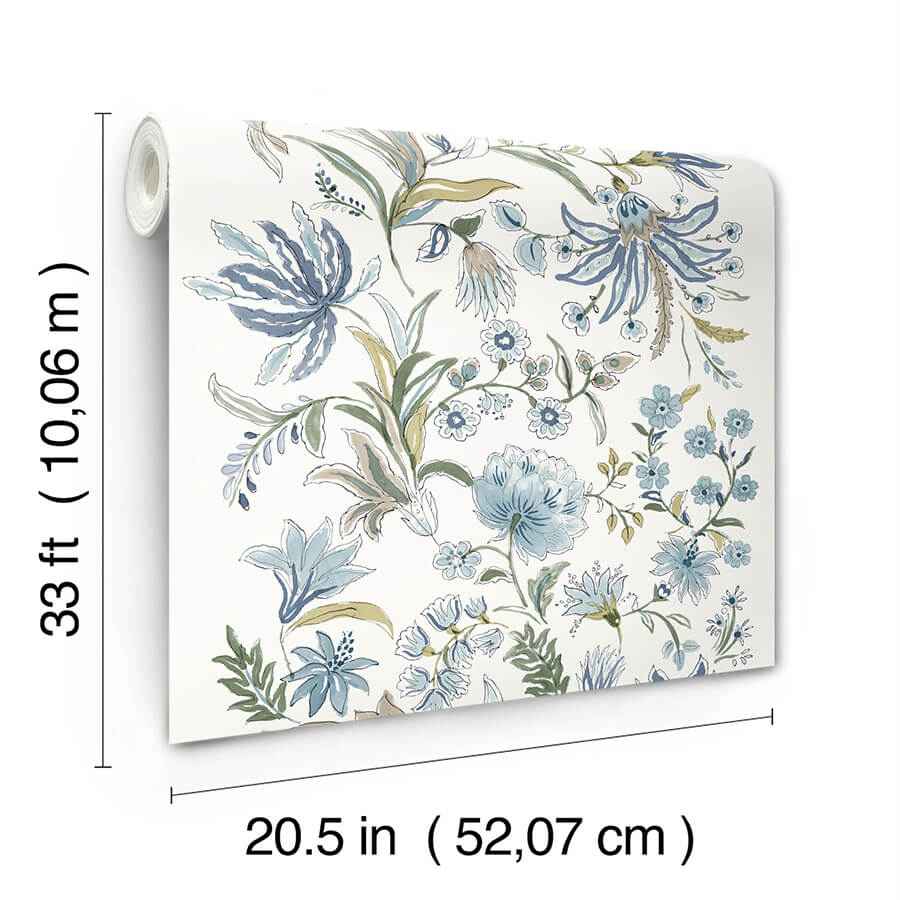 Teonna Blue Floral Stripe Wallpaper - York Wallcoverings - 4147-27398