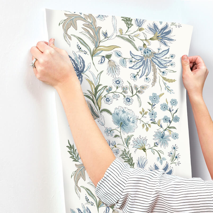 teonna-blue-floral-stripe-wallpaper-york-wallcoverings-4147-27398 - York Wallcoverings Wallpaper