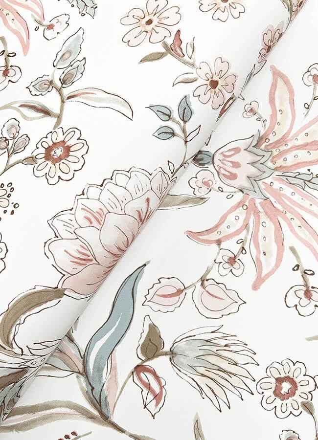 Teonna Light Pink Floral Stripe Wallpaper - York Wallcoverings - 4147-27399 - York Wallcoverings Wallpaper