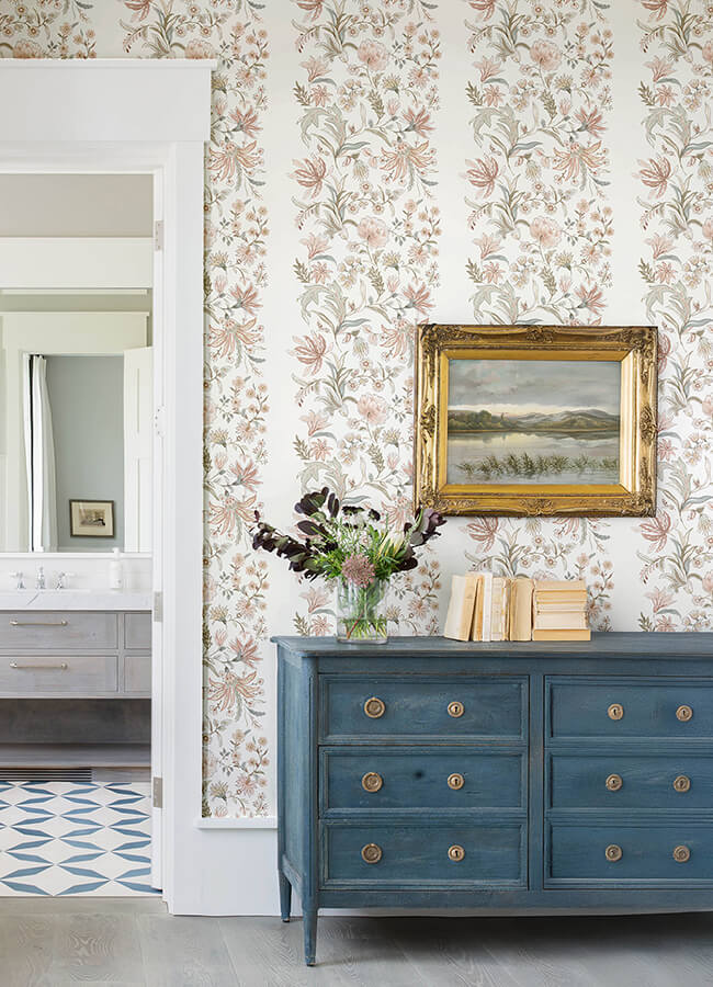 teonna-light-pink-floral-stripe-wallpaper-york-wallcoverings-4147-27399 - York Wallcoverings Wallpaper