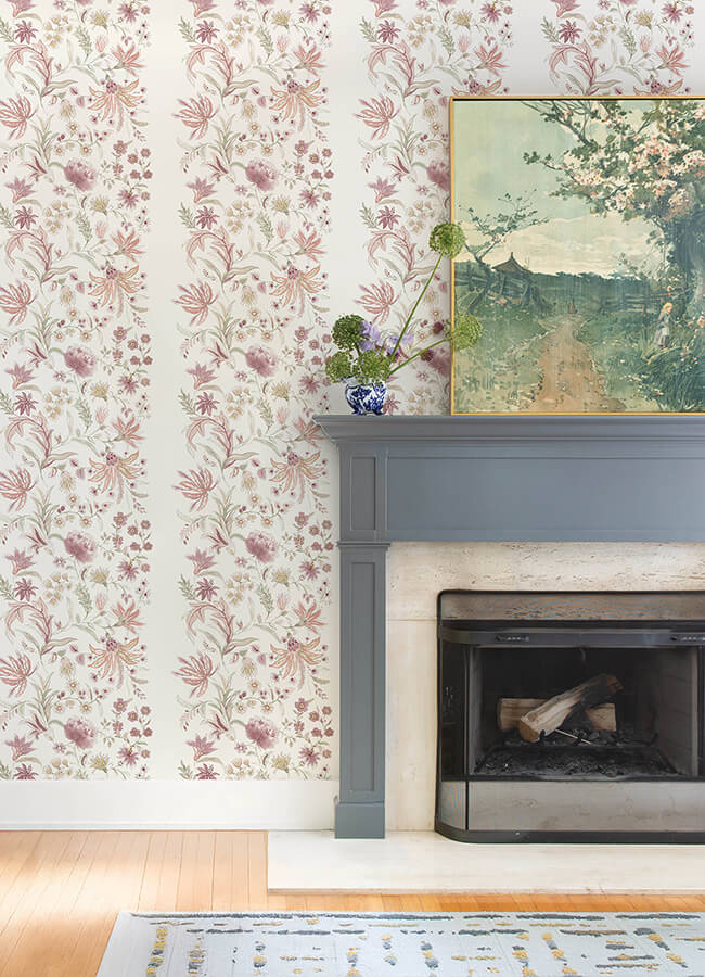 teonna-light-pink-floral-stripe-wallpaper-york-wallcoverings-4147-27399 - York Wallcoverings Wallpaper