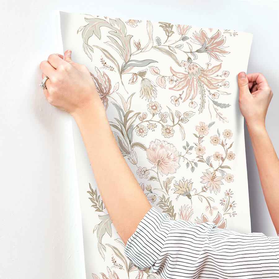 Teonna Light Pink Floral Stripe Wallpaper - York Wallcoverings - 4147-27399 - York Wallcoverings Wallpaper