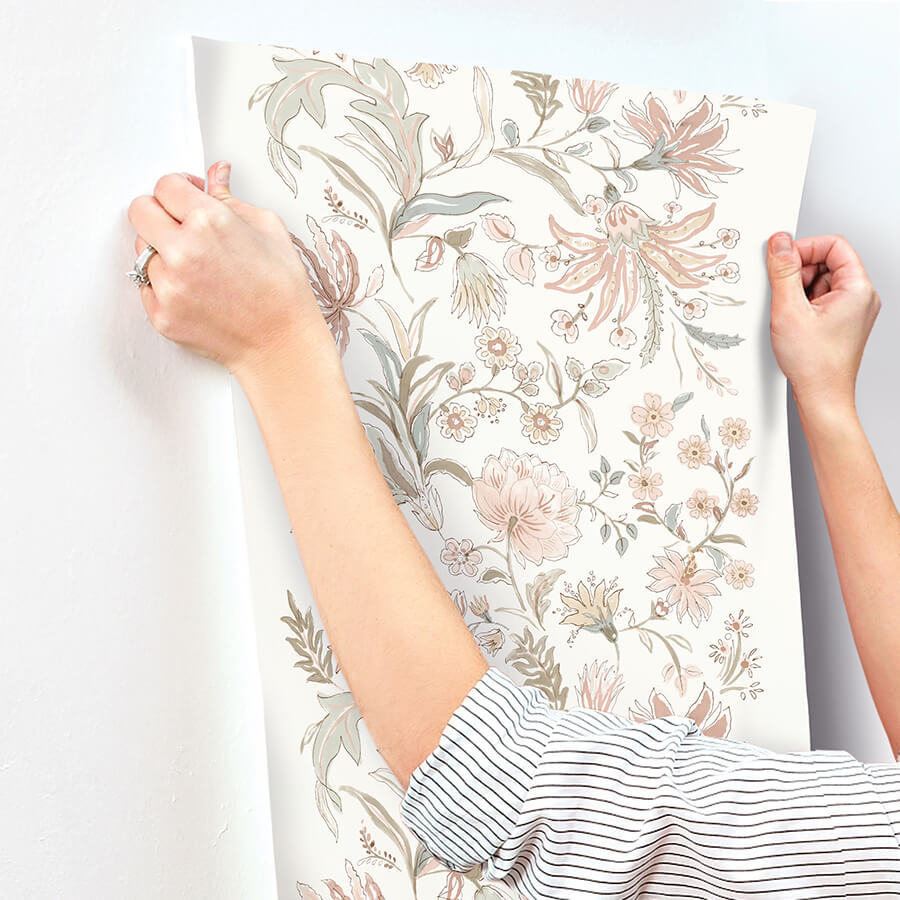 teonna-light-pink-floral-stripe-wallpaper-york-wallcoverings-4147-27399 - York Wallcoverings Wallpaper