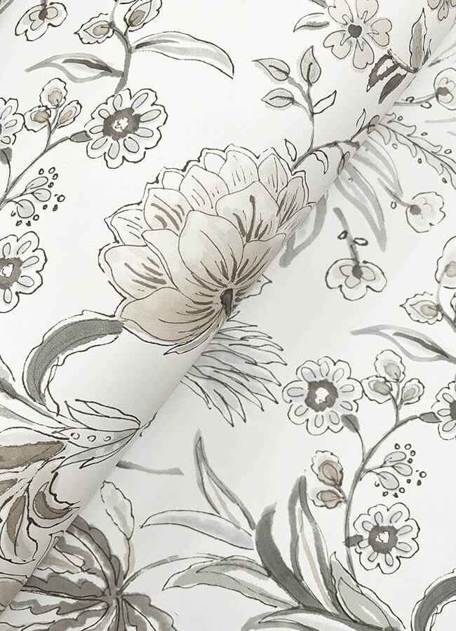 Teonna Light Grey Floral Stripe Wallpaper - York Wallcoverings - 4147-27400 - York Wallcoverings Wallpaper