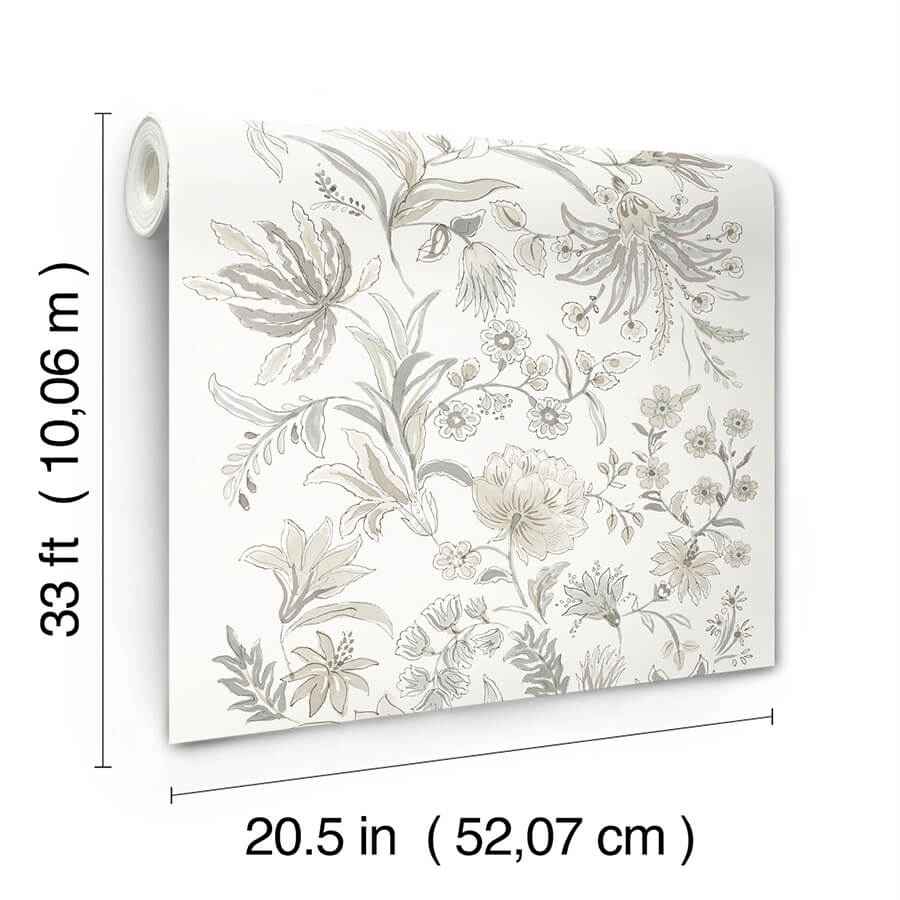 Teonna Light Grey Floral Stripe Wallpaper - York Wallcoverings - 4147-27400 - York Wallcoverings Wallpaper