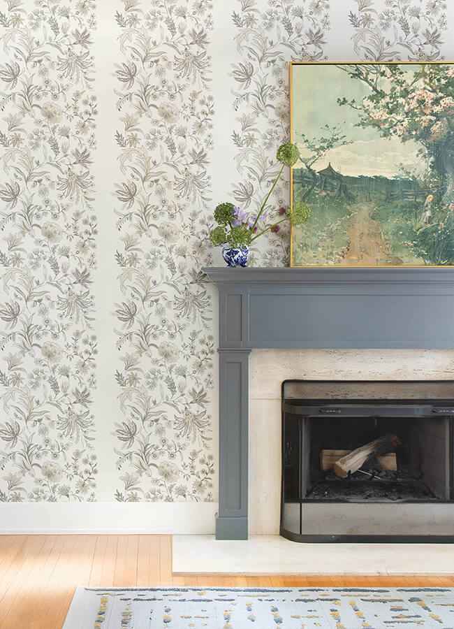 Teonna Light Grey Floral Stripe Wallpaper - York Wallcoverings - 4147-27400 - York Wallcoverings Wallpaper