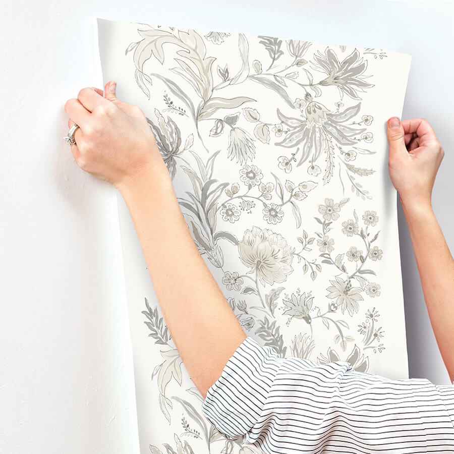Teonna Light Grey Floral Stripe Wallpaper - York Wallcoverings - 4147-27400 - York Wallcoverings Wallpaper
