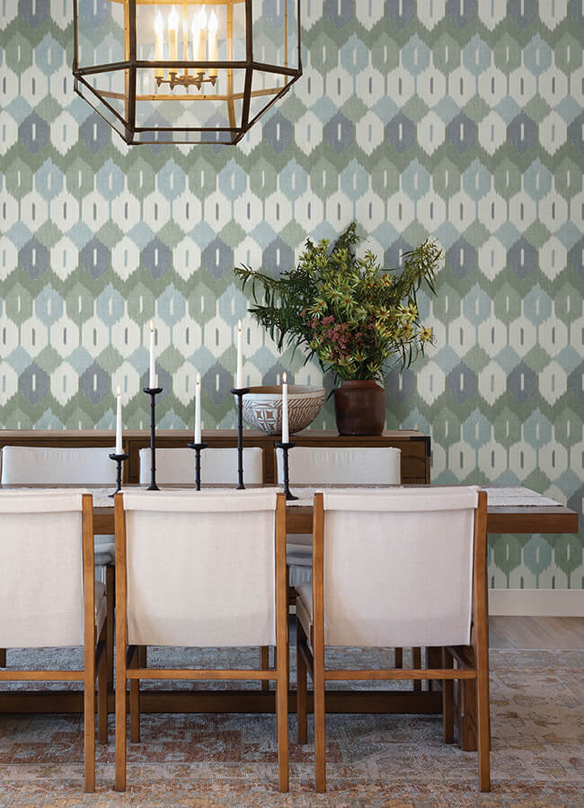 abilene-sea-green-ikat-wallpaper-york-wallcoverings-4147-27406 - York Wallcoverings Wallpaper