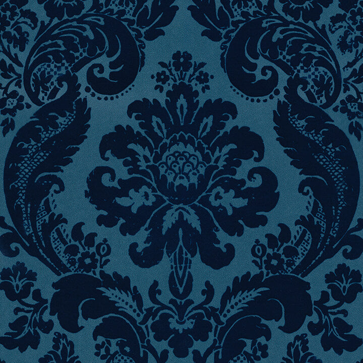shadow-blue-flocked-damask-wallpaper-york-wallcoverings-4147-87310 - York Wallcoverings Wallpaper