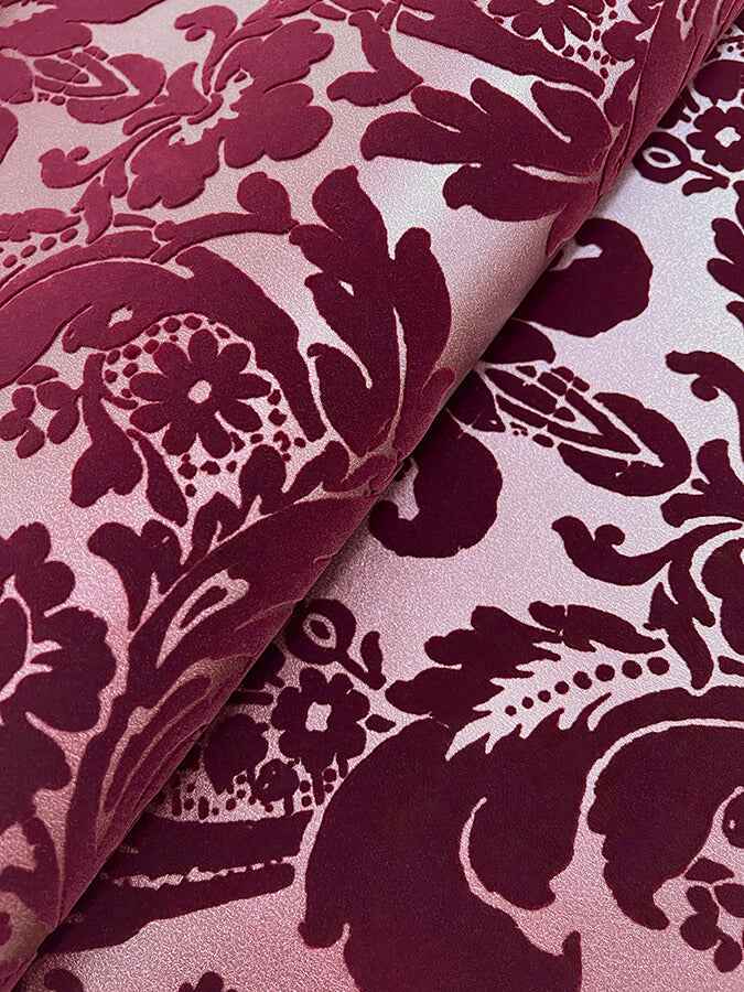Shadow Merlot Flocked Damask Wallpaper - York Wallcoverings - 4147-87315 - York Wallcoverings Wallpaper