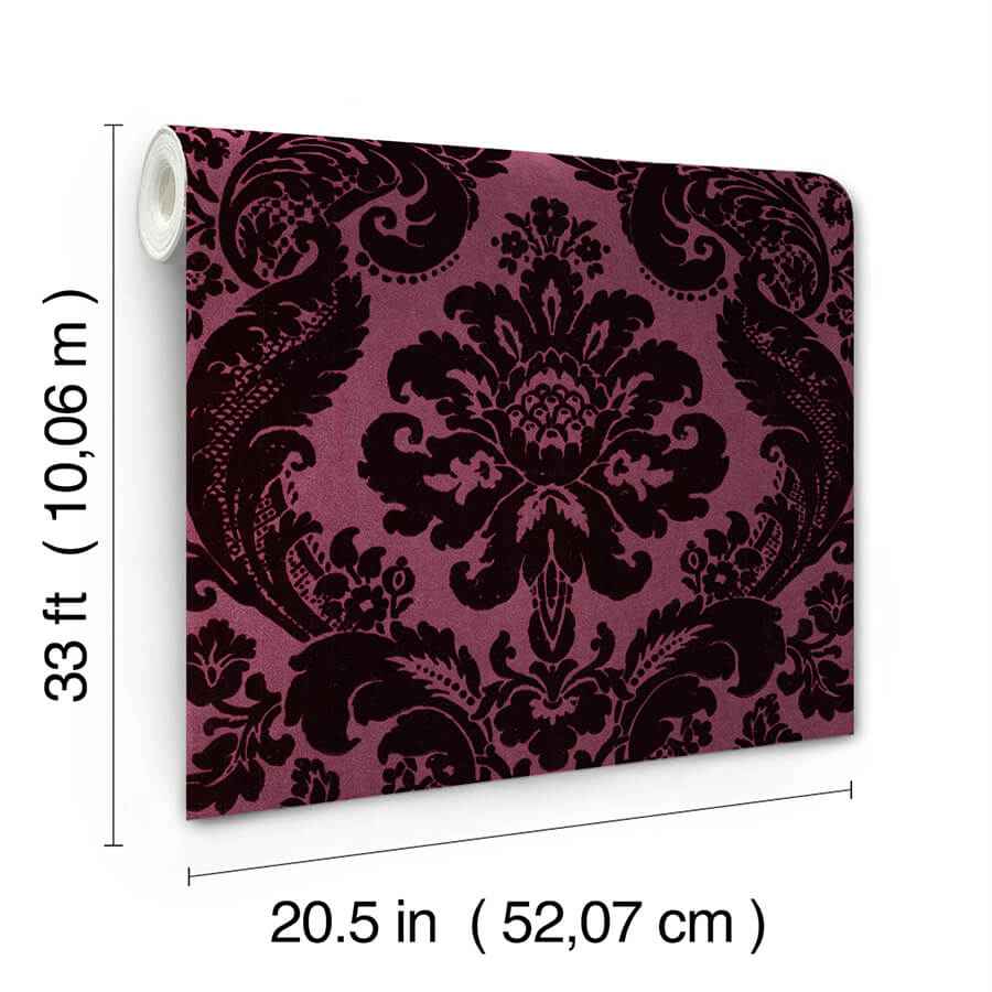 Shadow Merlot Flocked Damask Wallpaper - York Wallcoverings - 4147-87315 - York Wallcoverings Wallpaper