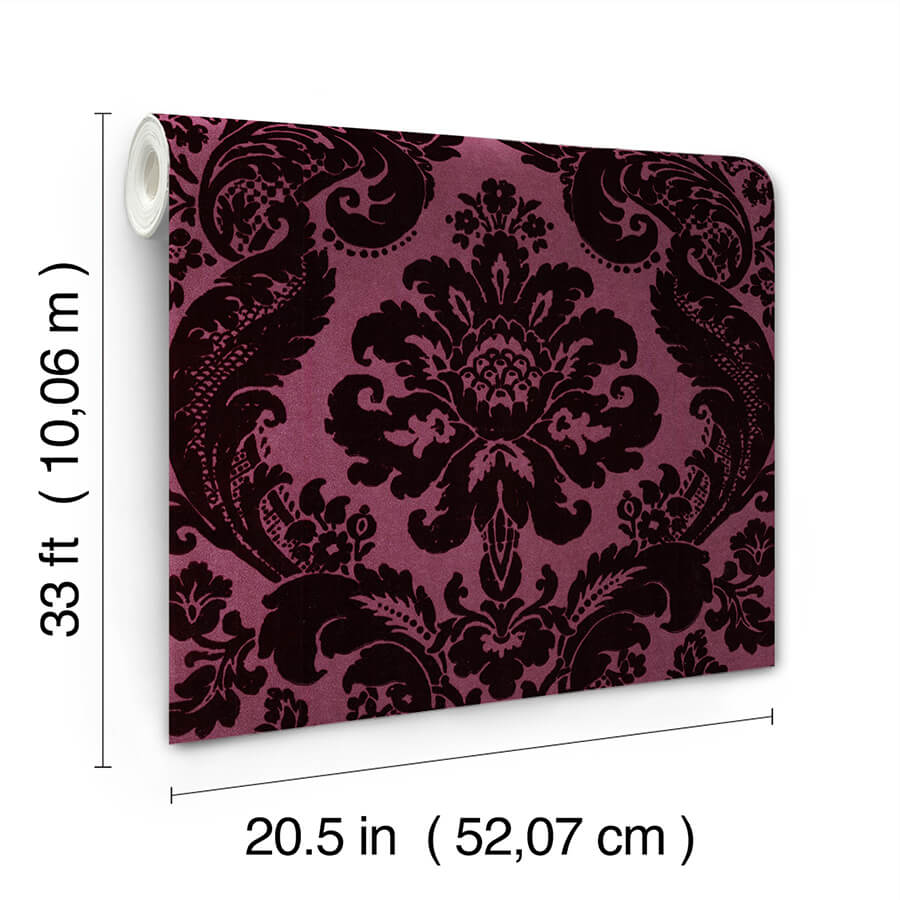 shadow-merlot-flocked-damask-wallpaper-york-wallcoverings-4147-87315 - York Wallcoverings Papel pintado