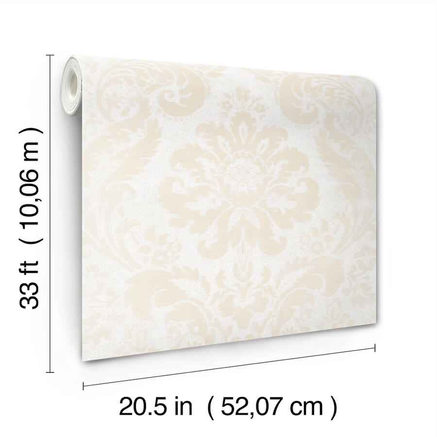 Shadow Cream Flocked Damask Wallpaper - York Wallcoverings - 4147-87390 - York Wallcoverings Wallpaper